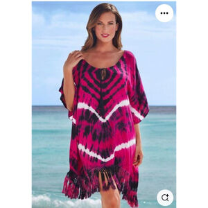 Women's Swimsuitsforall Poncho, 18/20, Pink & Black